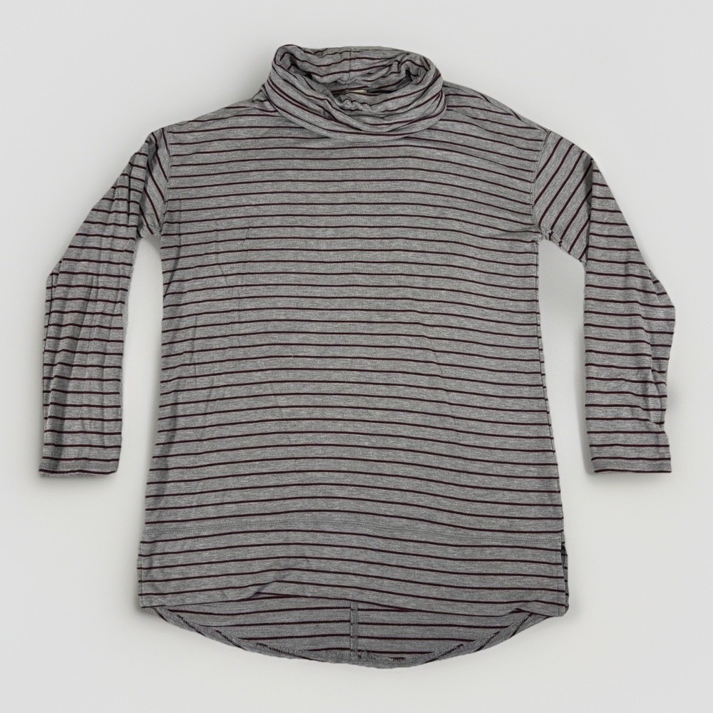 Liz Claiborne Turtleneck Top Womens Medium Gray Striped Long Sleeve Tunic Casual